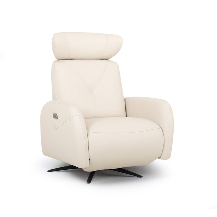 A bisque-colored leather sofa chair isolated on a white background.
