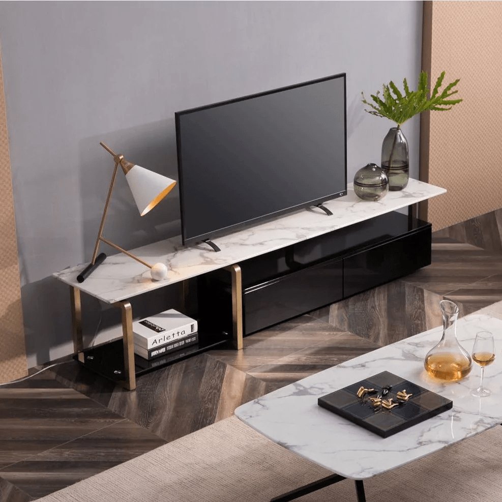 Black and white shop marble tv stand