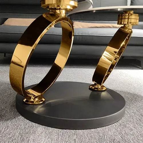 PIVAL Modern Two-Tier Glass Coffee Table with Gold Base