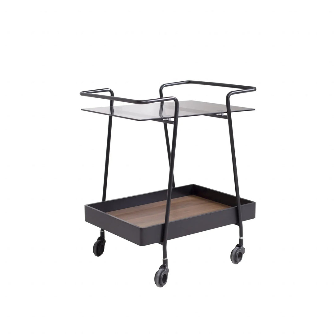 JACKY Walnut Glass Trolley