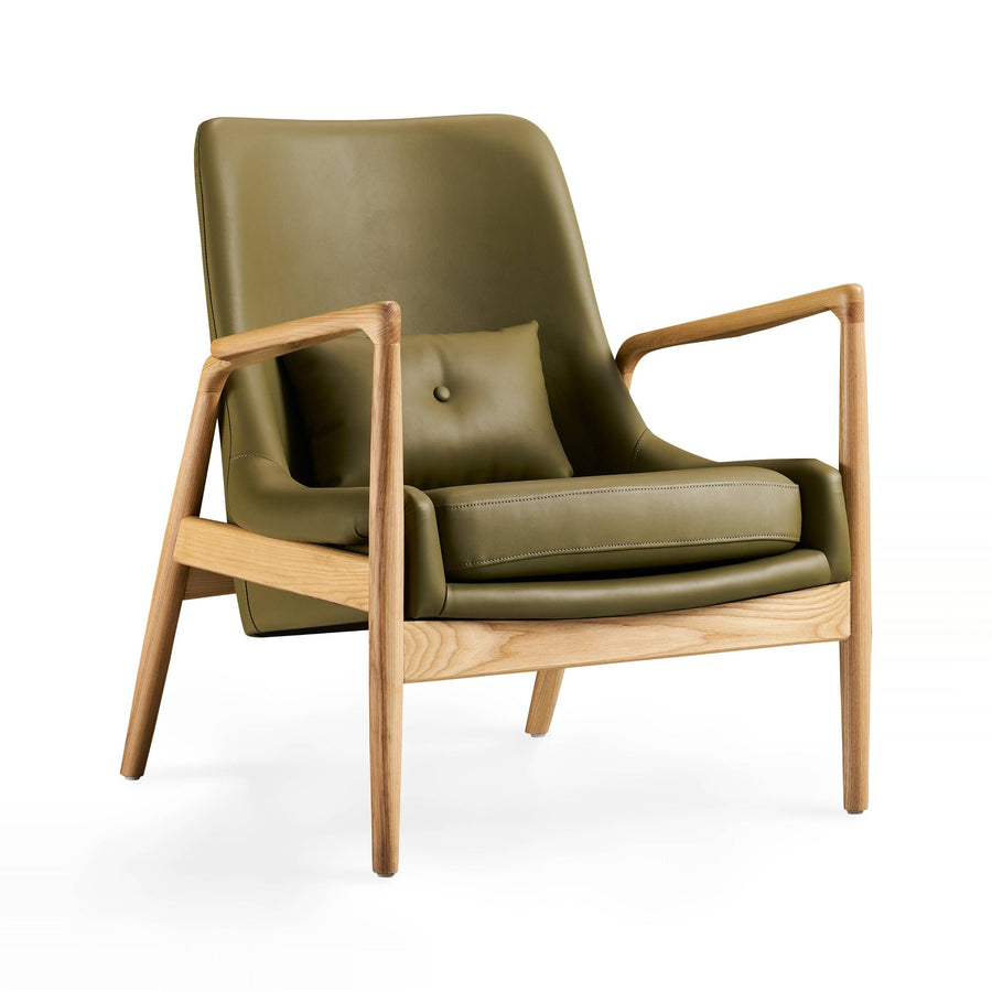 ZOE Green Leather Solid Wood Frame Chair