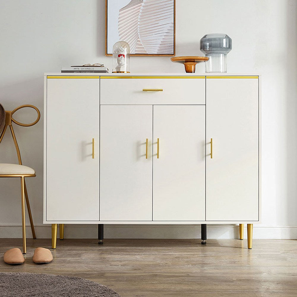 ORLAITH White & Gold 4-Door Shoe Cabinet