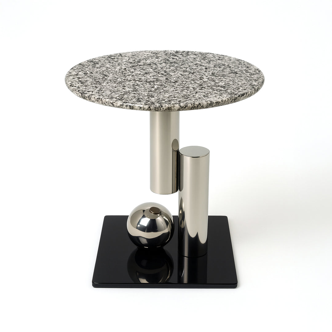 VELORIN Snow Fox White Marble & Steel Ball End Table