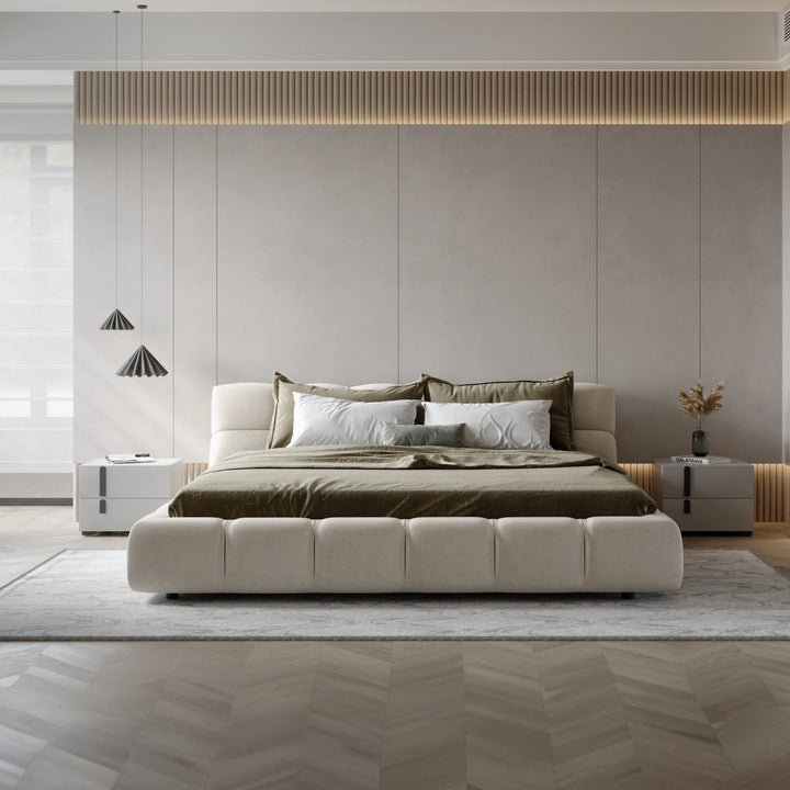 OMAR Chic White Upholstered Bed
