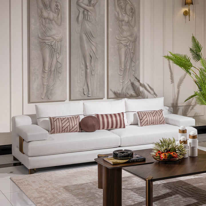 AMORA Oatmeal Eggshell Walnut Sofa - Michael Amini