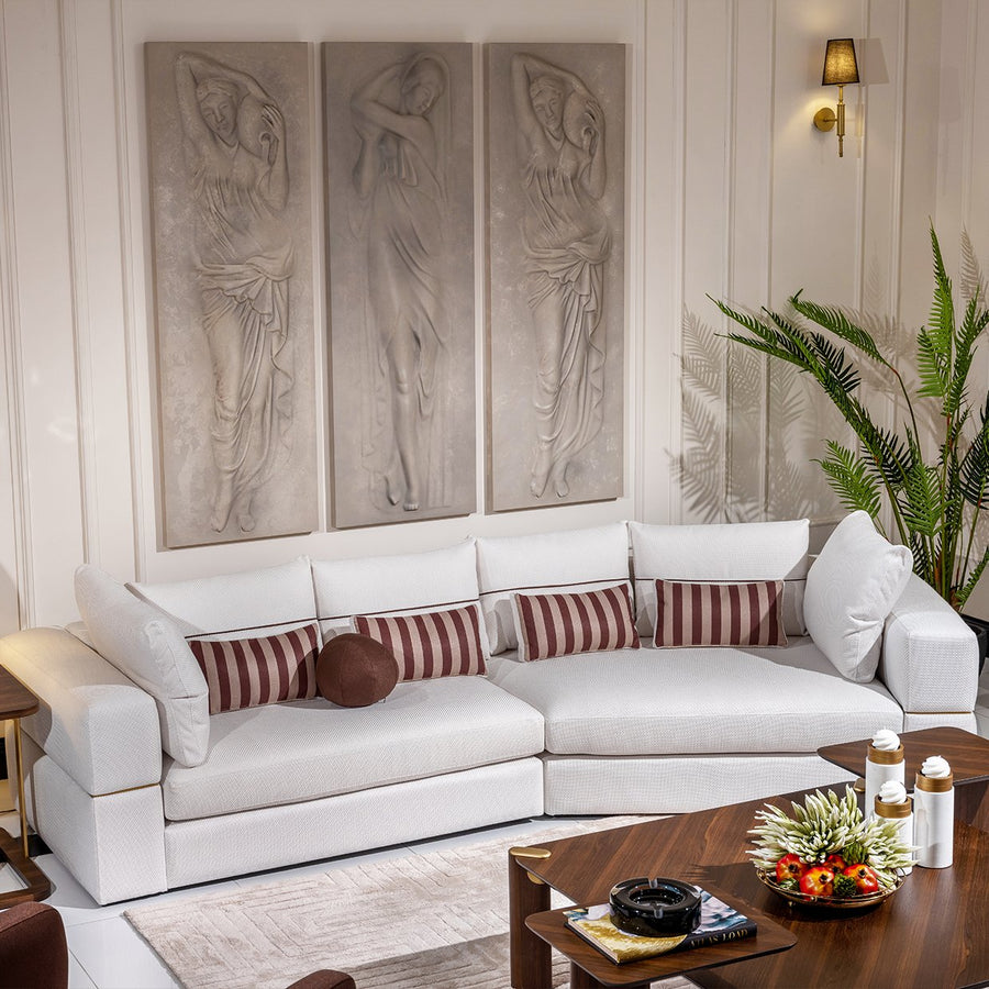 AMORA Oatmeal Eggshell Walnut 2 Pcs Sofa - Michael Amini