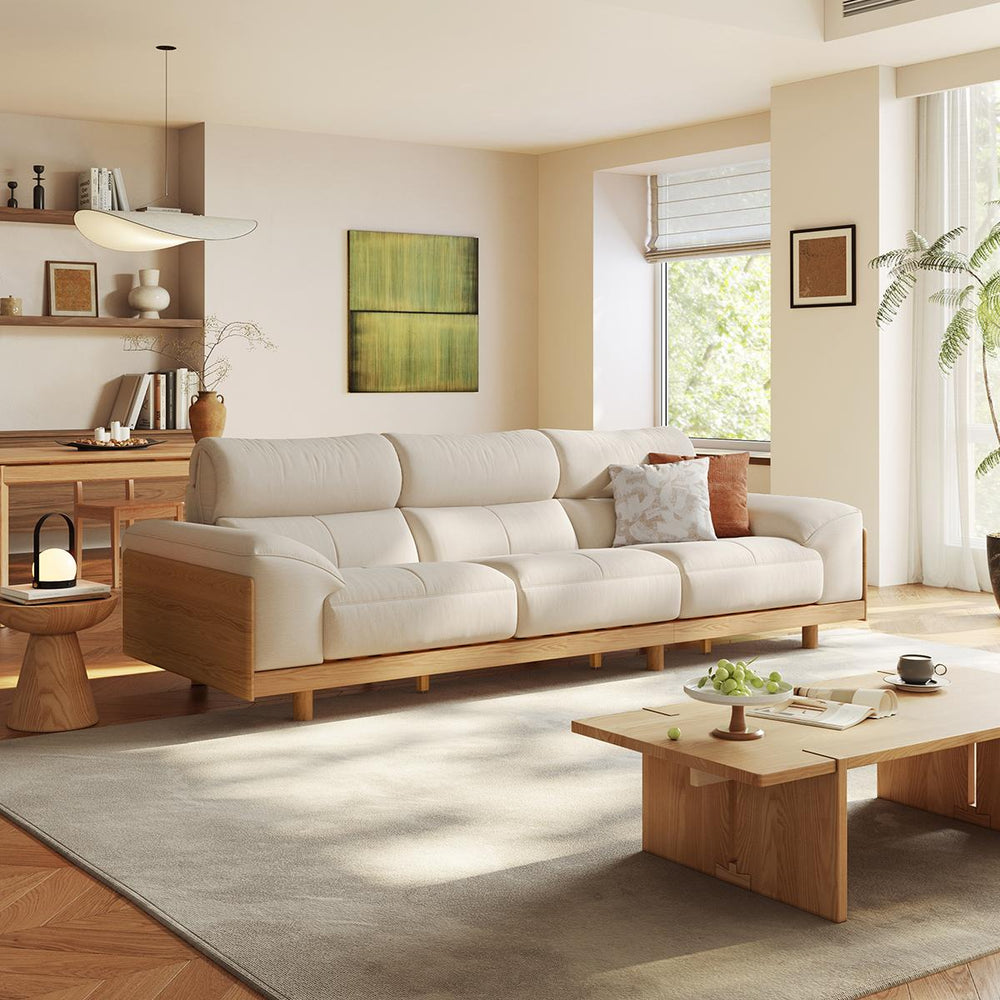 AUGUST Wood Color and White Solid Wood Sofa