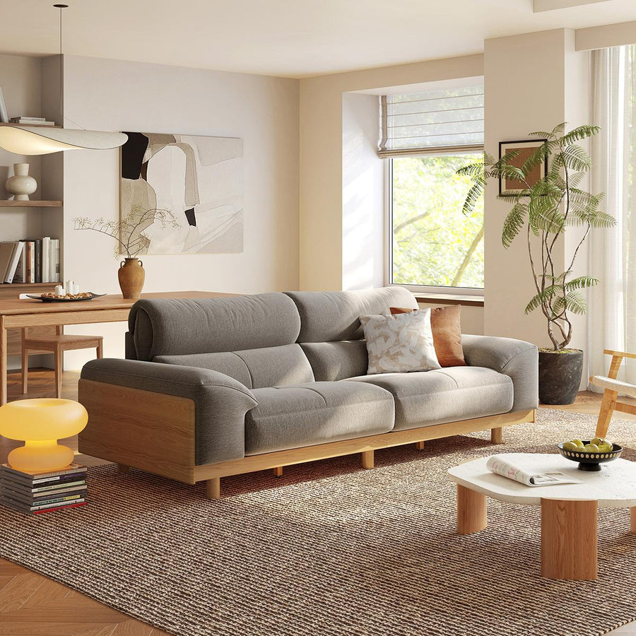 AUGUST Wood Color and White Solid Wood Sofa