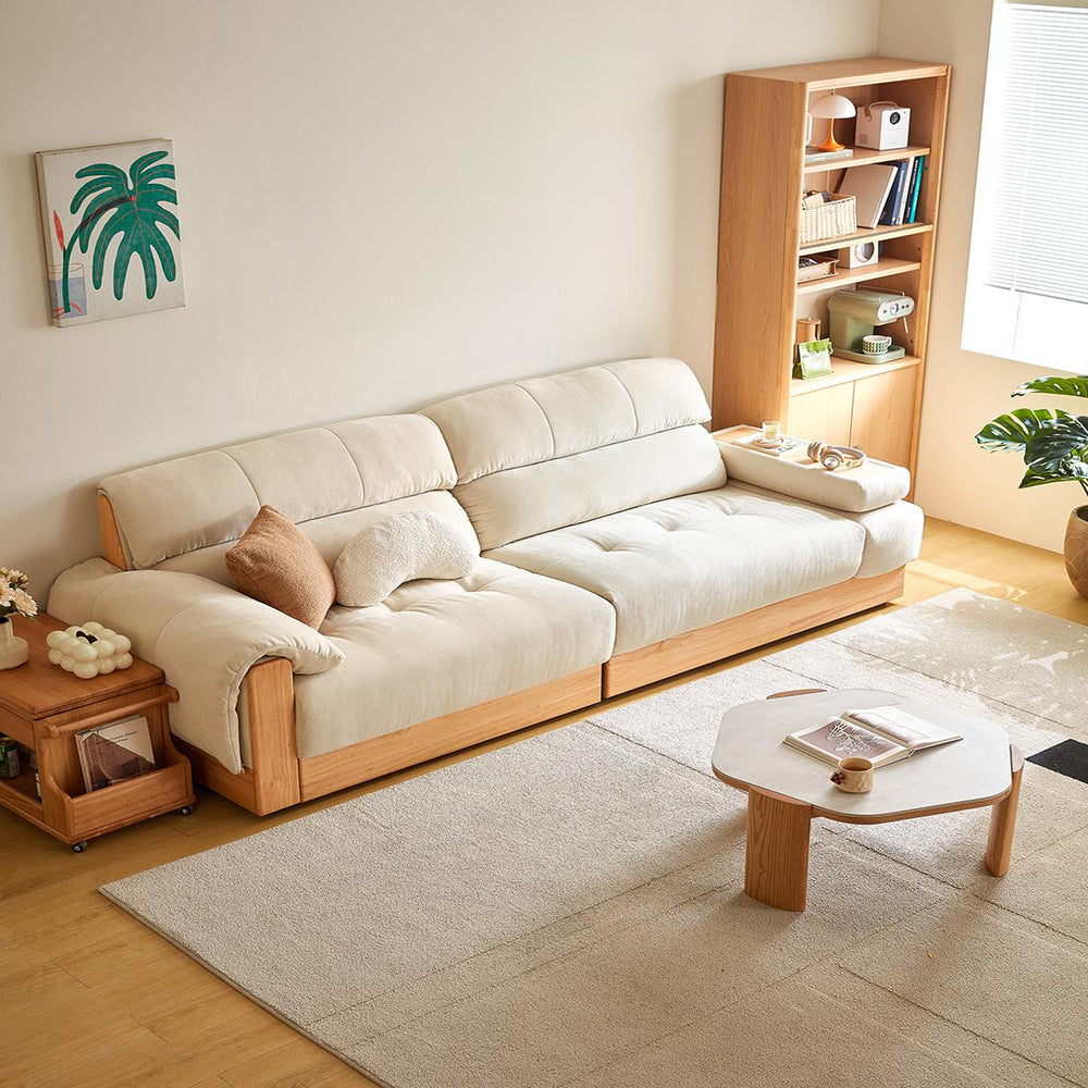 AZARIA Wood Color and White Solid Wood Sofa