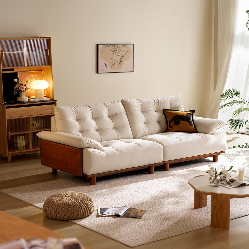 BARBARA Wood Color and White Solid Wood Sofa