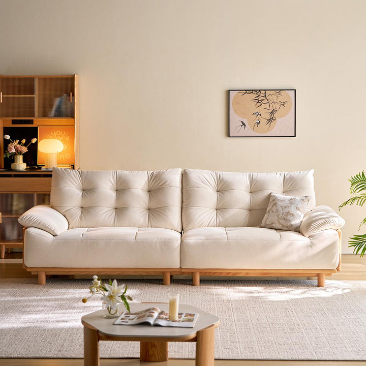 BARBARA Wood Color and White Solid Wood Sofa