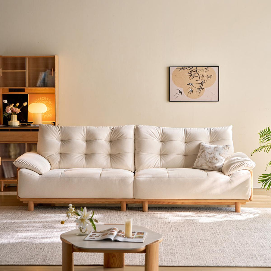 BARBARA Wood Color and White Solid Wood Sofa