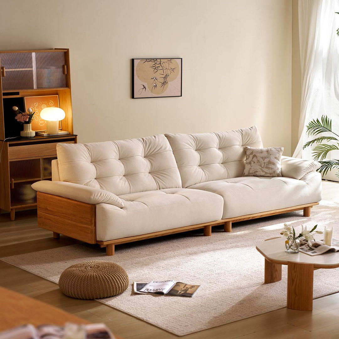 BARBARA Wood Color and White Solid Wood Sofa