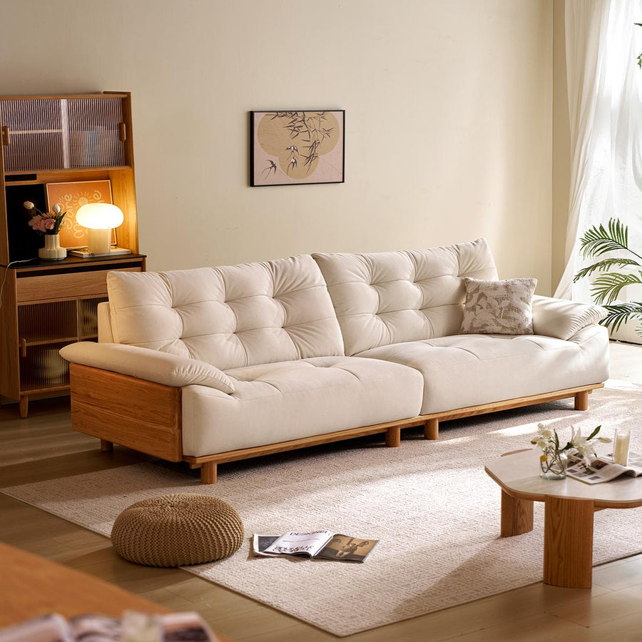 BARBARA Wood Color and White Solid Wood Sofa