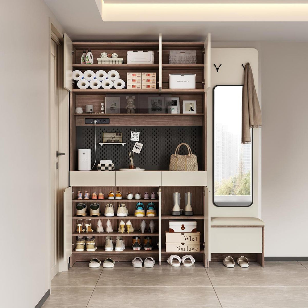 CAPE Three Door Coffee Color Shoe Cabinet