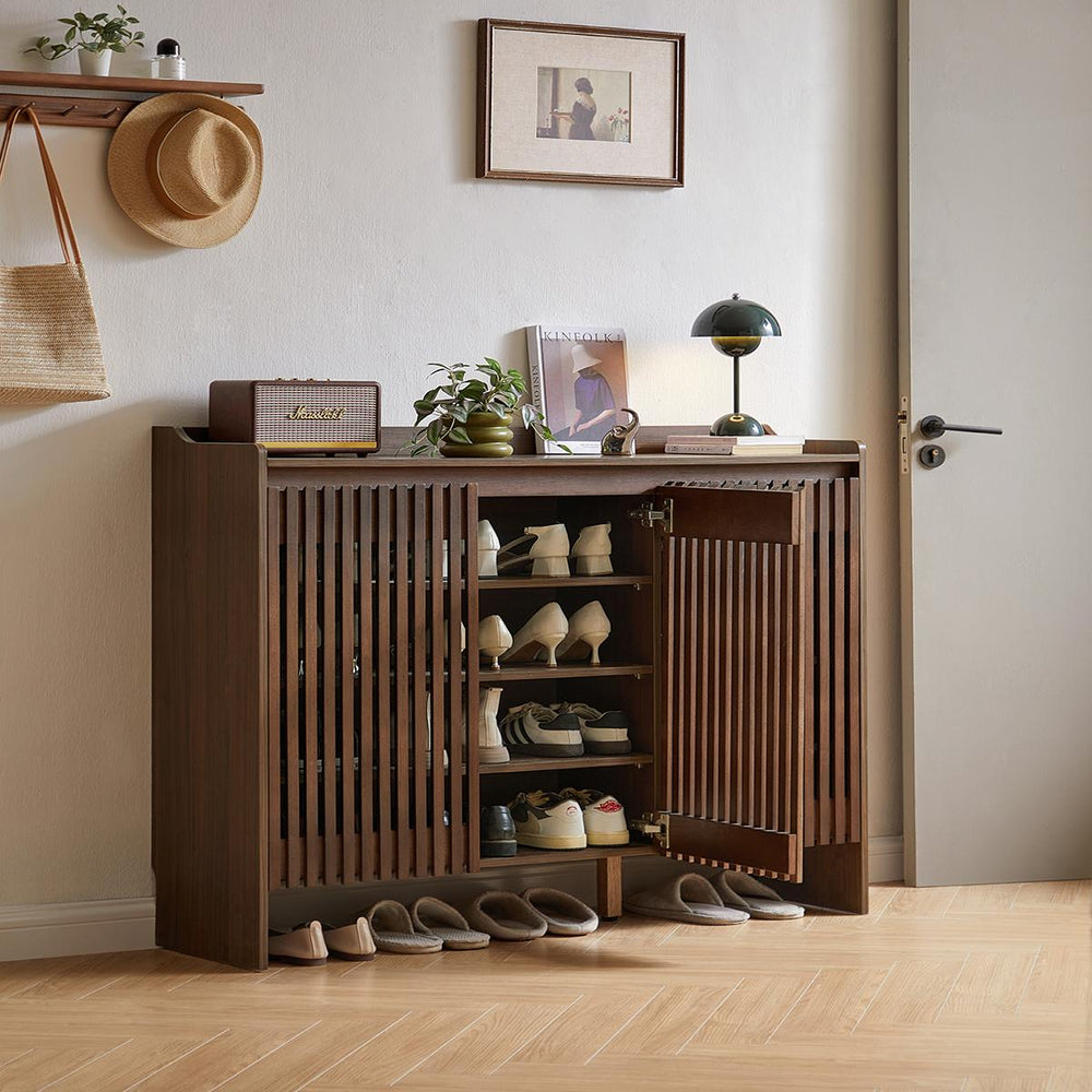 JENSEN Walnut Slatted Shoe Cabinet