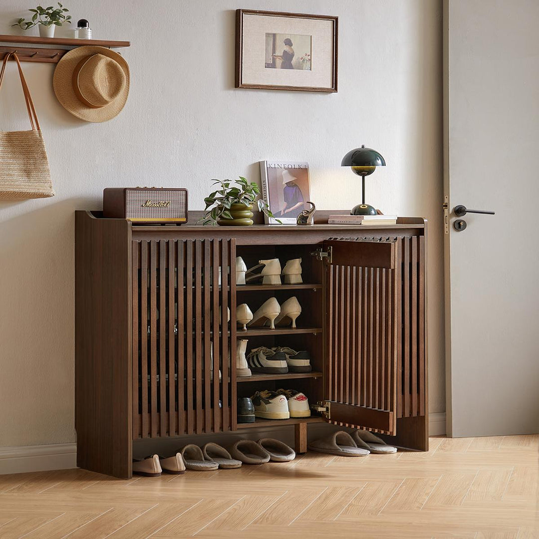 JENSEN Walnut Slatted Shoe Cabinet