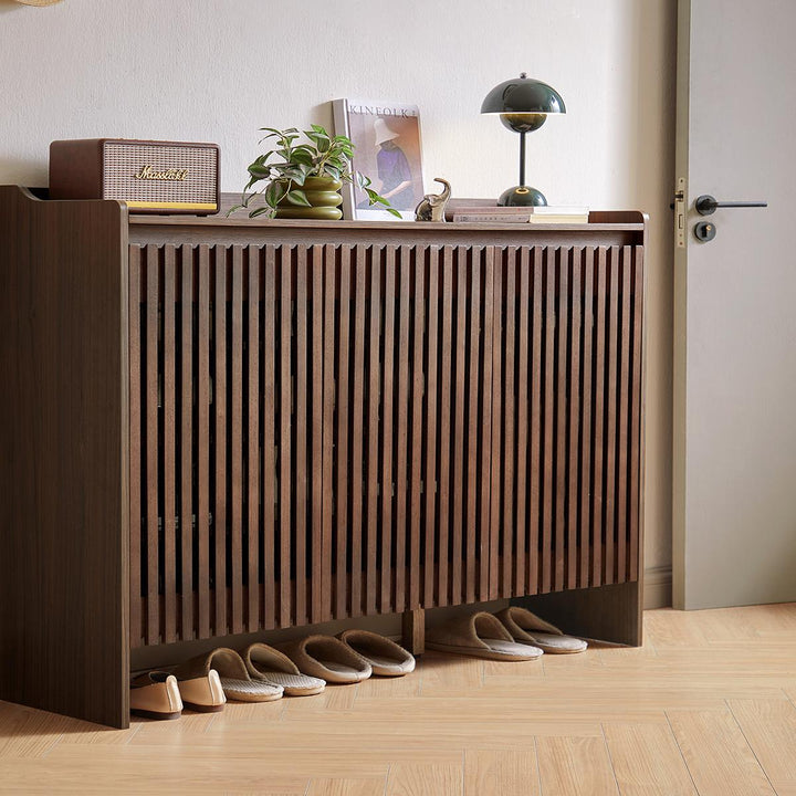 JENSEN Walnut Slatted Shoe Cabinet