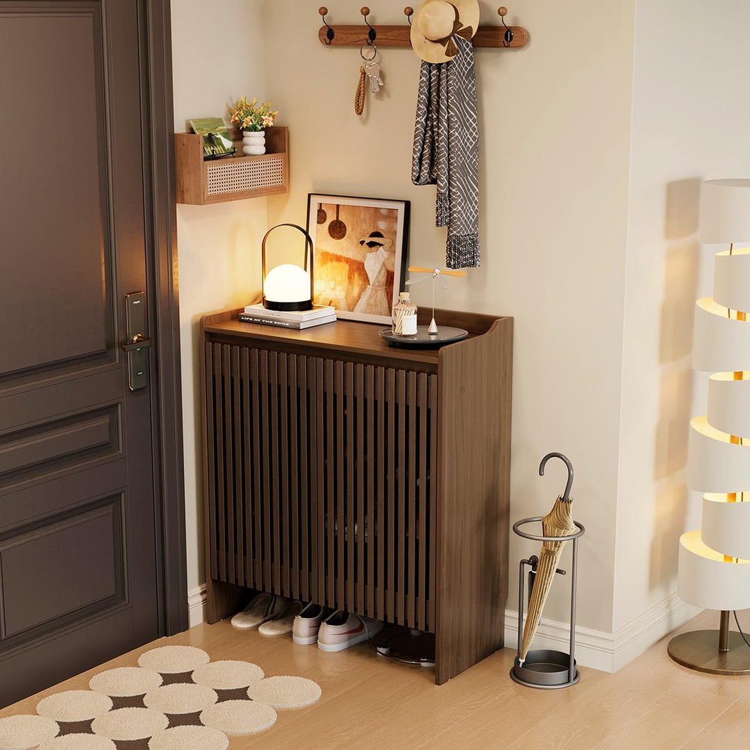 JENSEN Walnut Slatted Shoe Cabinet