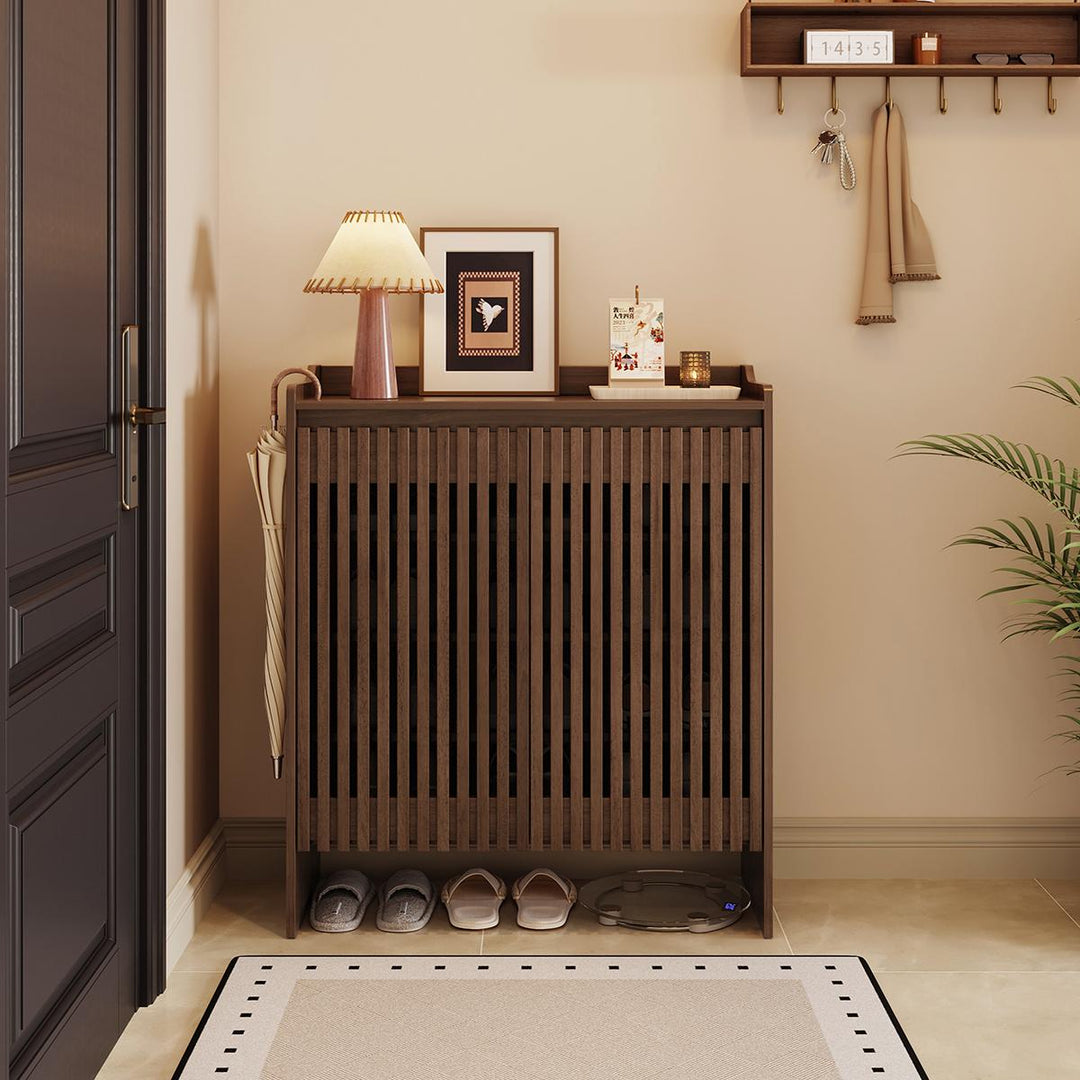 JENSEN Walnut Slatted Shoe Cabinet