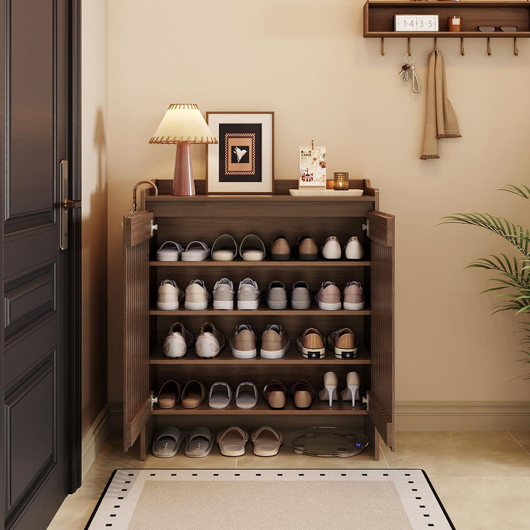 JENSEN Walnut Slatted Shoe Cabinet