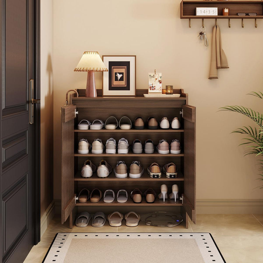 JENSEN Walnut Slatted Shoe Cabinet