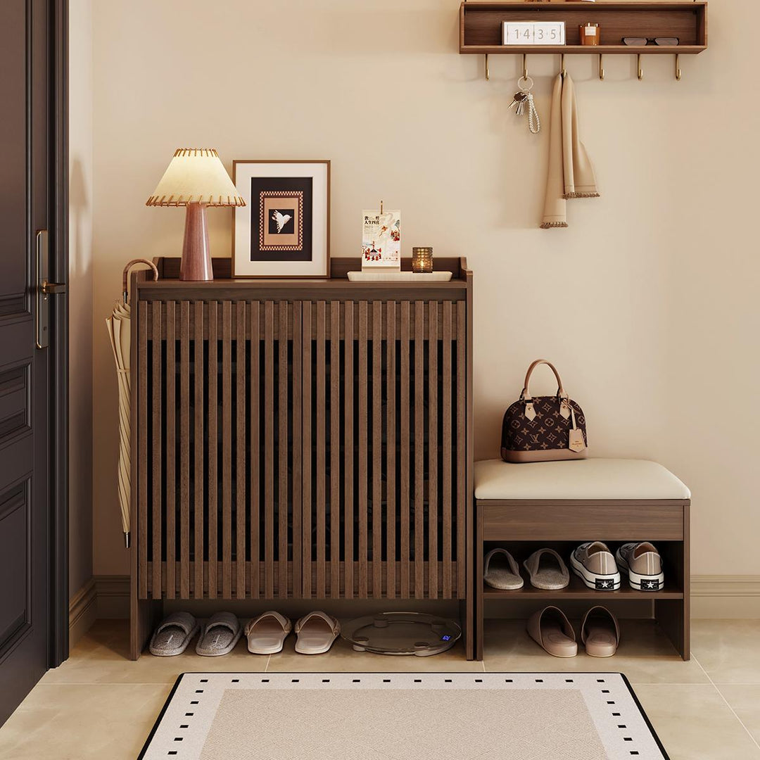 JENSEN Walnut Slatted Shoe Cabinet