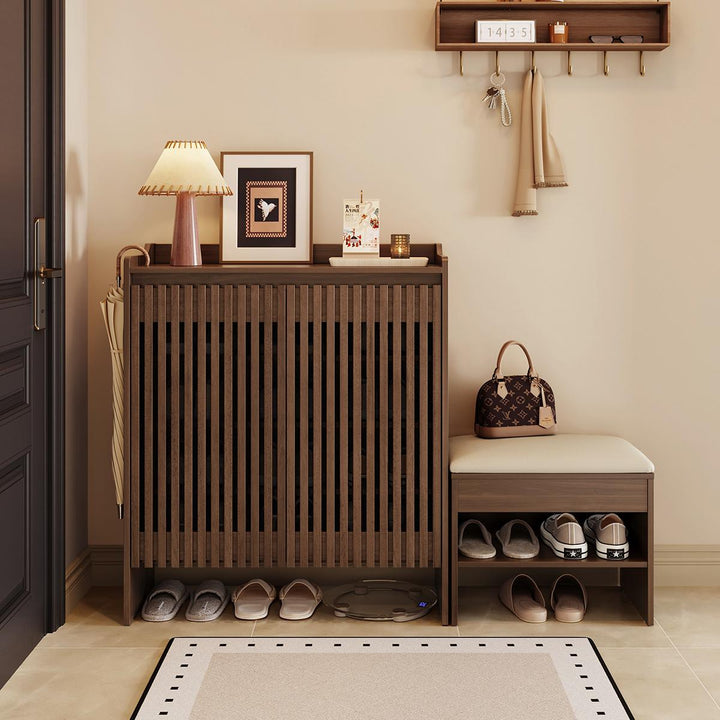 JENSEN Walnut Slatted Shoe Cabinet