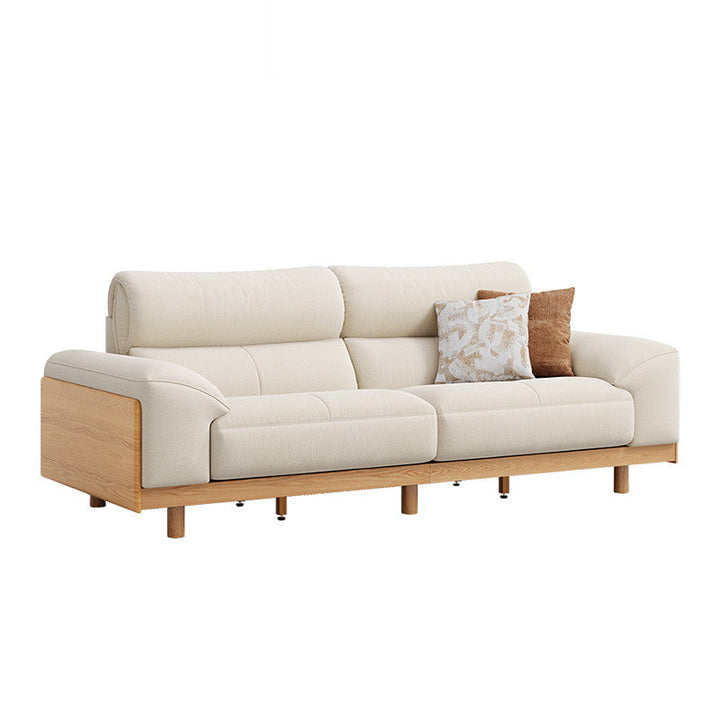 AUGUST Wood Color and White Solid Wood Sofa wood color + white 3 Seater
