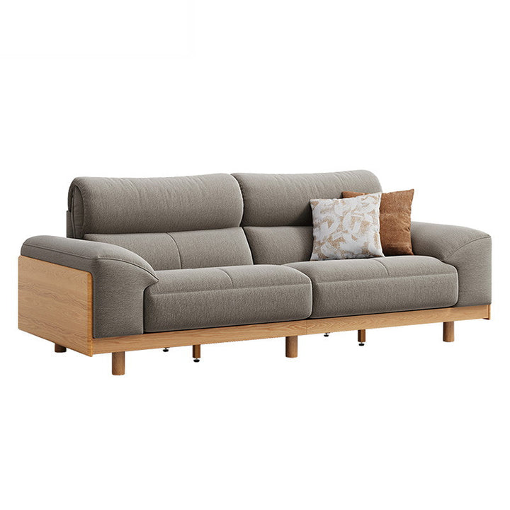 AUGUST Wood Color and White Solid Wood Sofa wood color + grey 3 Seater