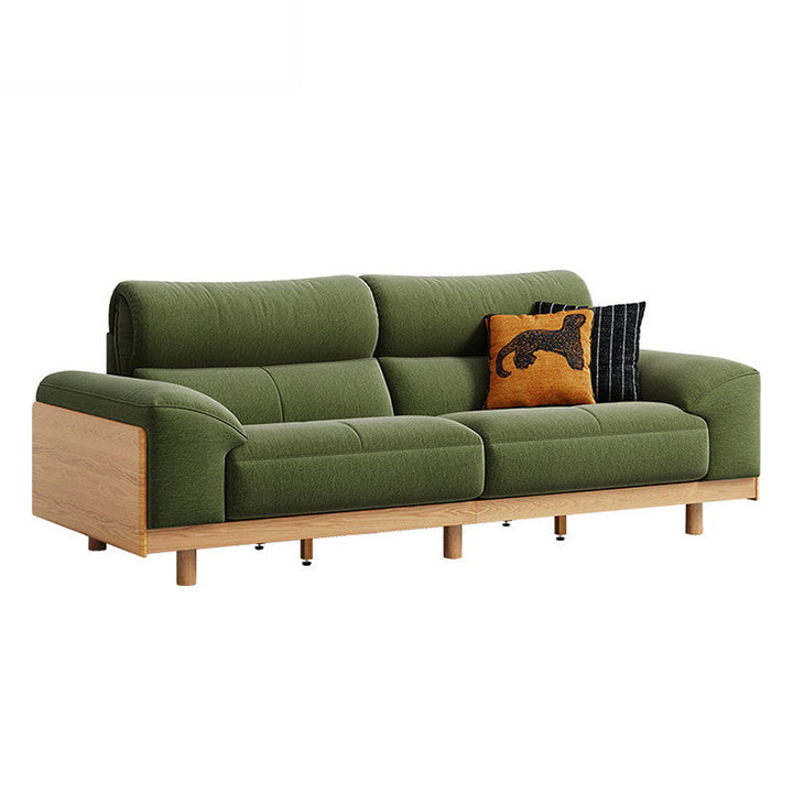 AUGUST Wood Color and White Solid Wood Sofa wood color + green 3 Seater