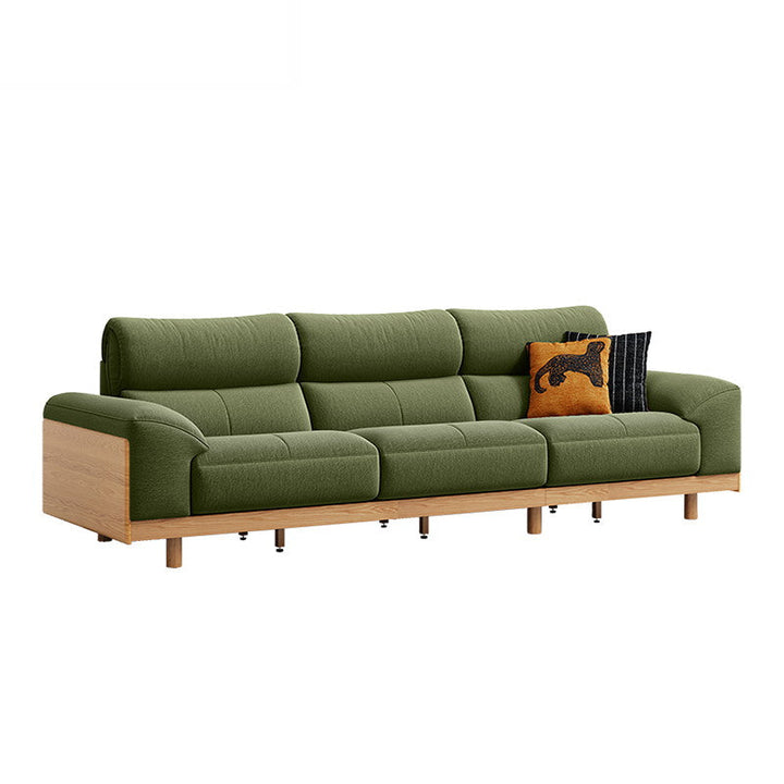 AUGUST Wood Color and White Solid Wood Sofa wood color + green 1+3 Seater