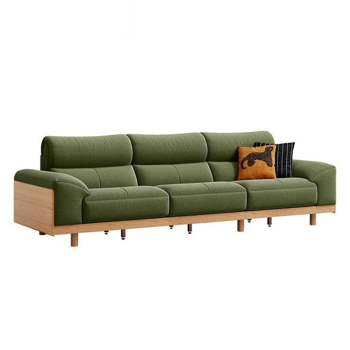 AUGUST Wood Color and White Solid Wood Sofa wood color + green 1.5+3.5 Seater