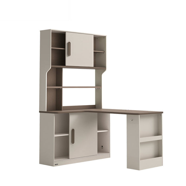 GORDON 140cm Corner Storage Desk with 120cm Counter Grey + Black Walnut