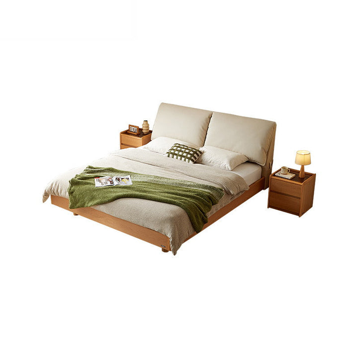 JANELLE Wood Color Panel Queen Bed wood color Dense Slats With Headboard