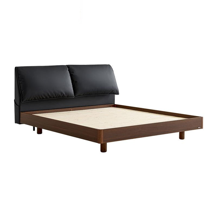 JANELLE Wood Color Panel Queen Bed walnut Dense Slats With Headboard