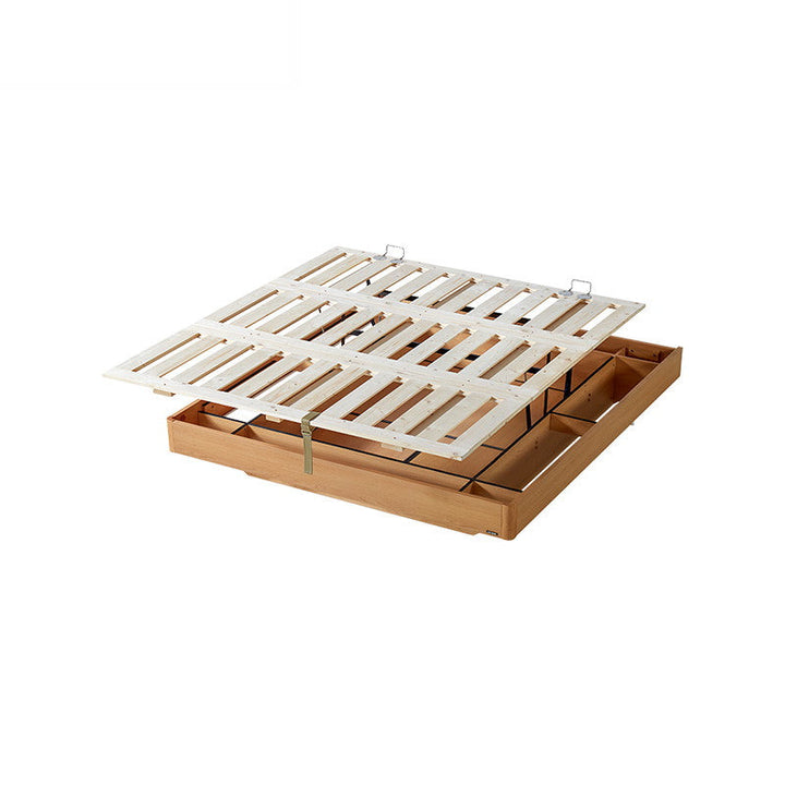 JANELLE Wood Color Panel Queen Bed wood color Sliding Pneumatic Storage, Suspended with Light No headboard