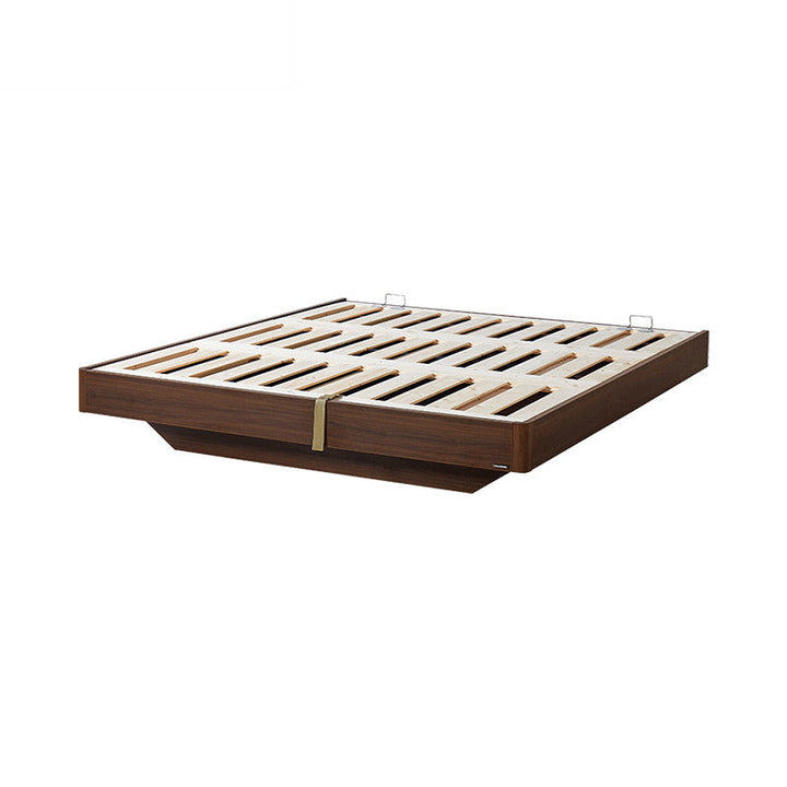 JANELLE Wood Color Panel Queen Bed walnut Sliding Pneumatic Storage, Suspended with Light No headboard