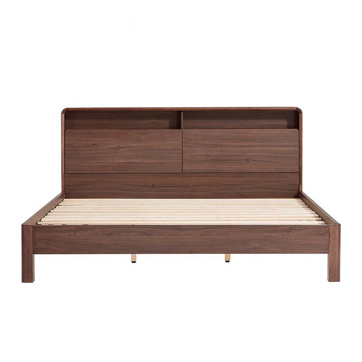 PERLIS Walnut Color Panel Wood Queen Bed walnut Skeleton