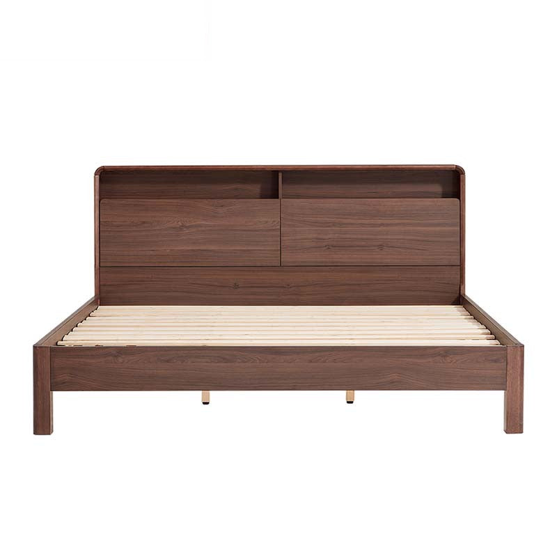 PERLIS Walnut Color Panel Wood Bed