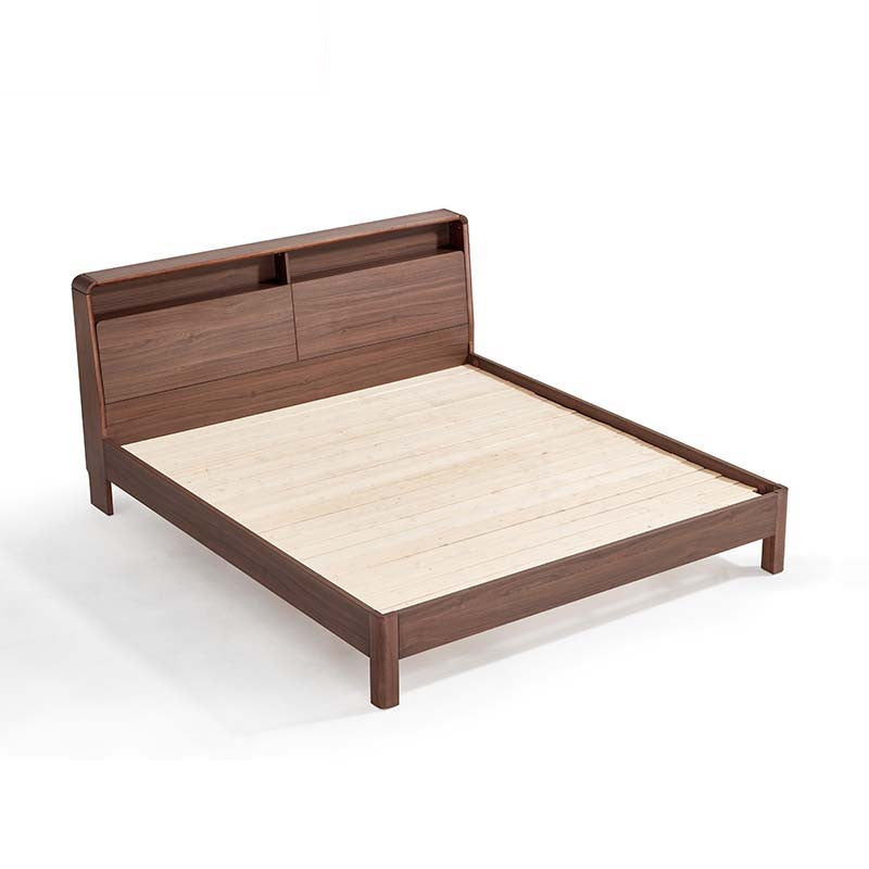 PERLIS Walnut Color Panel Wood Bed