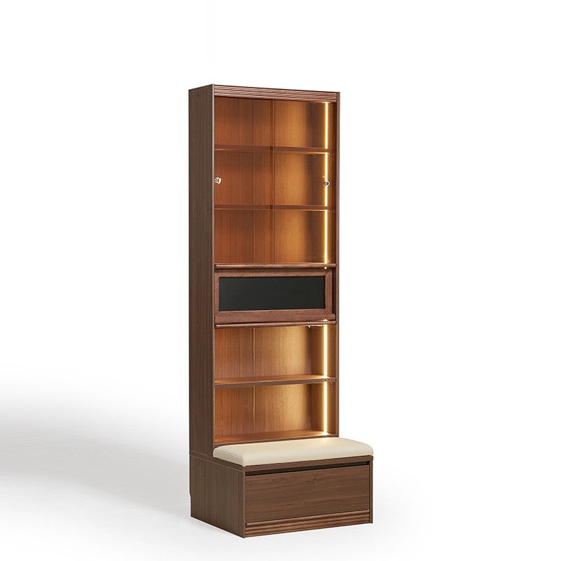 PERLIS Bookshelf with Drawer Walnut + White With Light