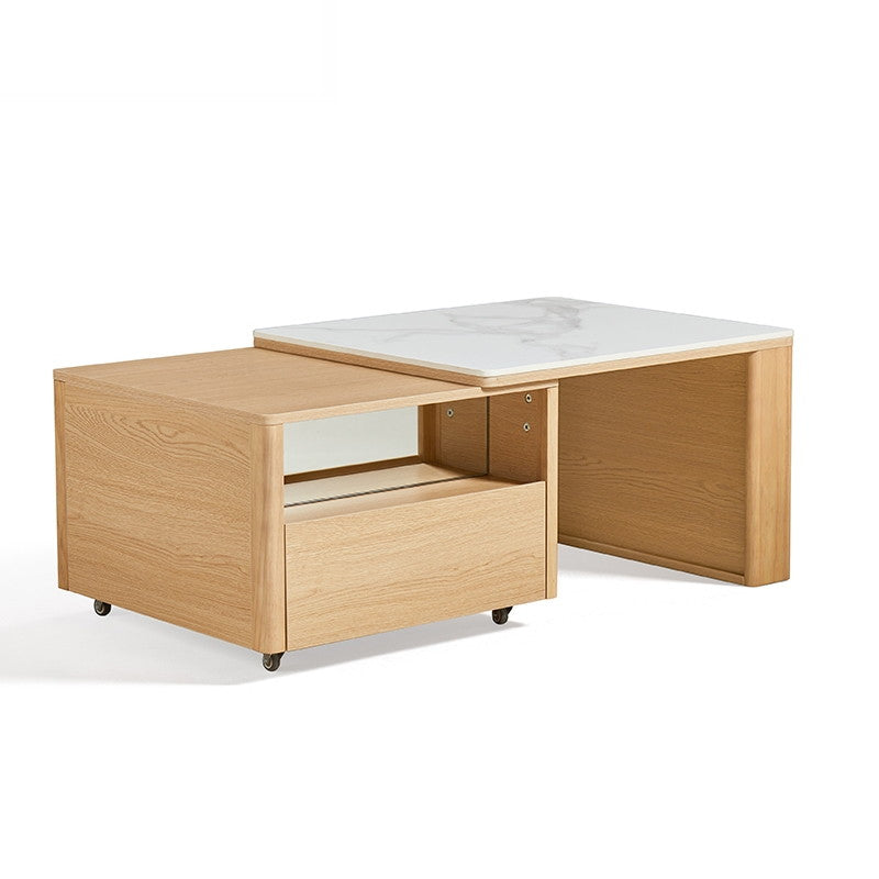 SRILANKA Extendable Wood & Stone Coffee Table wood color + white