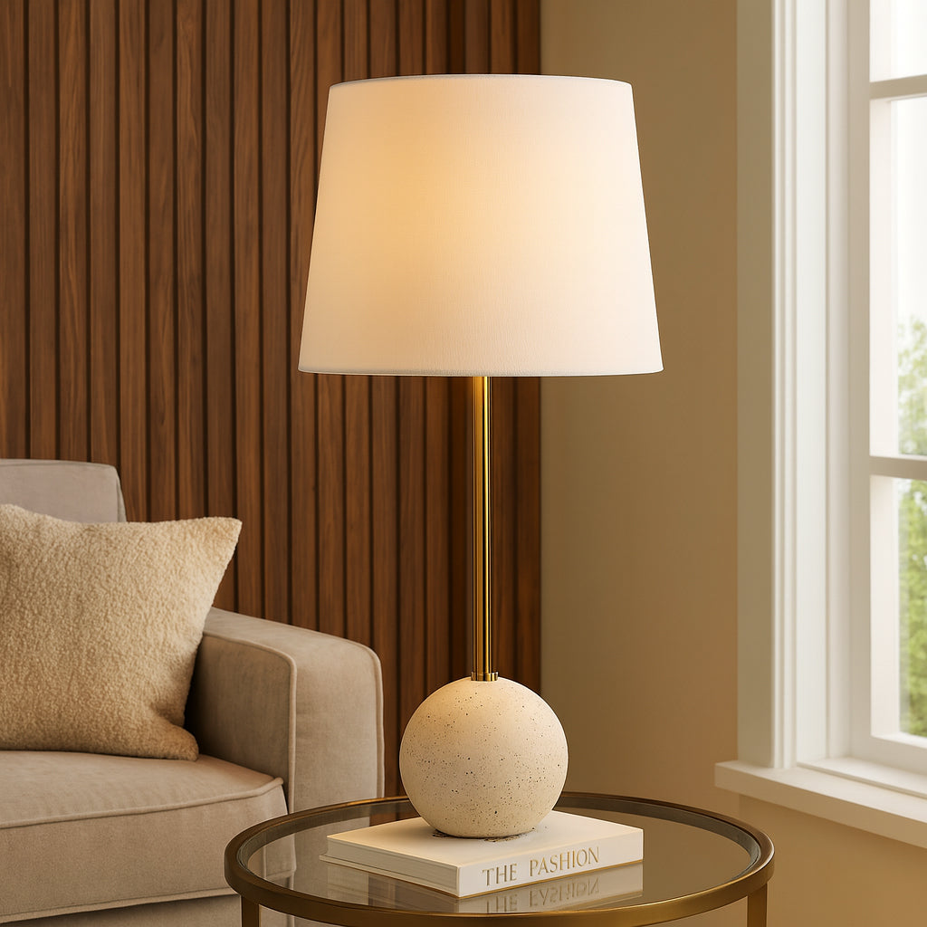 DAVIDE Off-White Lamp with Brass Stem