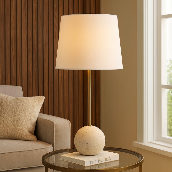 DAVIDE Off-White Lamp with Brass Stem