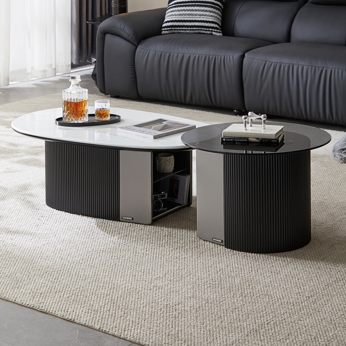 CYRANO Luxury Dual Coffee Tables with Storage – Black & White – Home ...