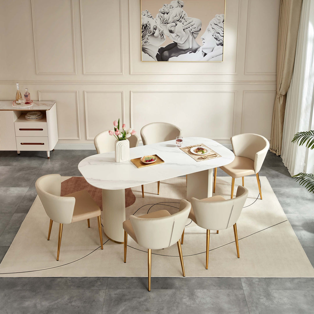 LINKIN Rounded, White Ceramic Dining Table