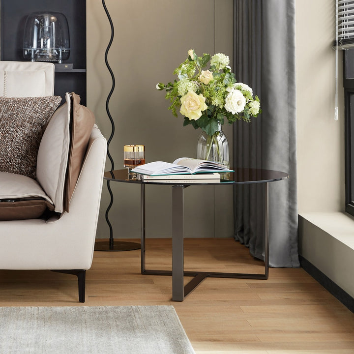 ZEPHYRA Black Glass Round Coffee Table