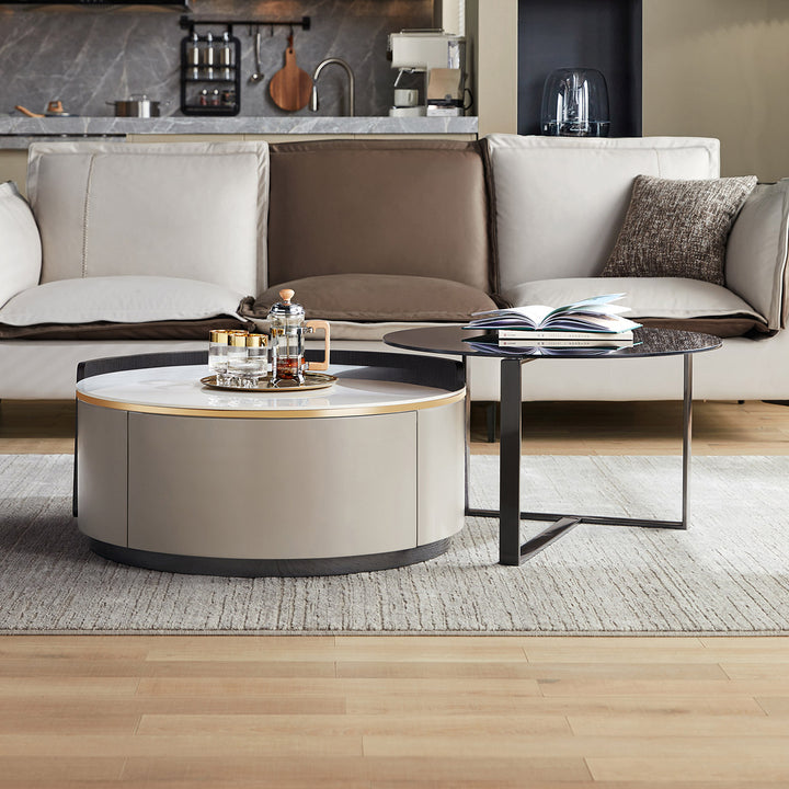 VAYLEN Luxury Round Coffee Table with Drawer