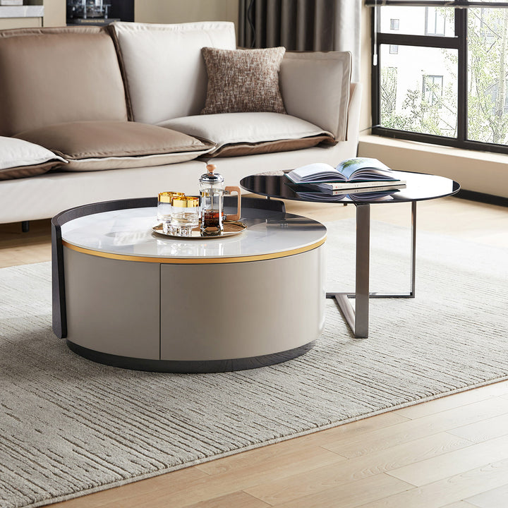 VAYLEN Luxury Round Coffee Table with Drawer